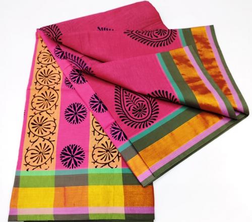 PL Salem Sarees Hand Block Printed Saree